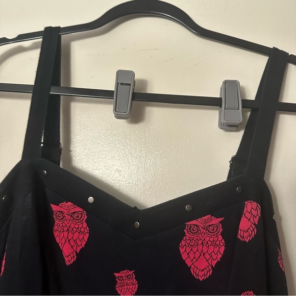 Tripp NYC Black & Red Owl Print Rockabilly Low High Studded Hem Dress Size L/12 - Picture 8 of 16